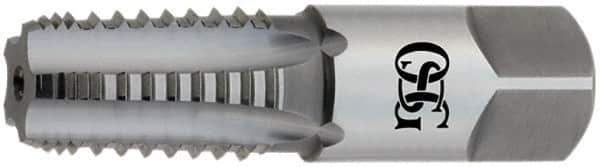 OSG - 3/4-14 NPTF, 5 Flutes, TiCN Coated, High Speed Steel, Interrupted Thread Pipe Tap - 29/32 Inch Shank Diameter, 29/32 Inch Shank Diameter, 1-3/8 Inch Thread Length, 0.67 Inch Square Size, 2-1/2 Chamfer, Series 108G - USA Tool & Supply