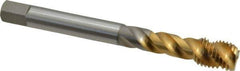 OSG - M12x1.50 Metric Fine 3 Flute 6H Modified Bottoming Spiral Flute Tap - Vanadium High Speed Steel, TiN Finish, 100mm OAL, Right Hand Flute, Right Hand Thread - USA Tool & Supply