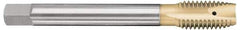 OSG - 1/4-28 UNF, 3 Flute, TiN Finish, Vanadium High Speed Steel Spiral Point Tap - Plug Chamfer, Right Hand Thread, 80mm OAL, 1" Thread Length, 0.255" Shank Diam, 2B Class of Fit, Series 260 - Exact Industrial Supply
