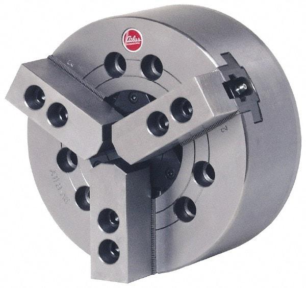 Atlas Workholding - 3 Jaws, 6" Chuck Diam, A2-5 Mount, 1.771" Through Hole, Drawbar, Hydraulic Power Lathe Chuck - 12,540 Lb Force per Jaw, 1.5mm x 60 Serrated Jaw Interface, 0.59" to 6.65" Jaw Capacity, 6,000 RPM - USA Tool & Supply