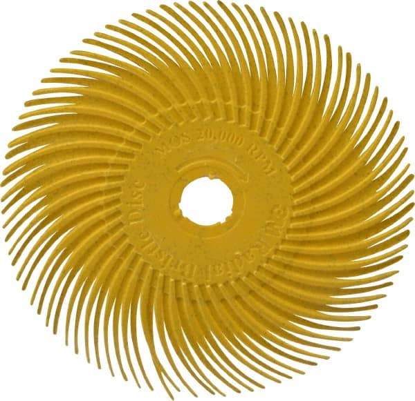 3M - 3" Diam, 3/8" Max Face Width, Plain Hole Radial Bristle Brush - 80 Grit, Medium Grade, 20,000 Max RPM, Yellow - USA Tool & Supply