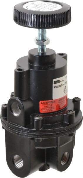 Parker - 1/4 NPT Port, 80 CFM, Aluminum Diaphragm Operated Regulator - 0 to 60 psi Range, 250 Max psi Supply Pressure, 1/4" Gauge Port Thread, 2.06" Wide x 4.35" High - USA Tool & Supply