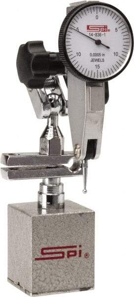 SPI - 0.0005" Graduation, 0-15-0 Dial Reading, Indicator & Base Kit - 2.36" Base Length x 1.9" Base Width x 2" Base Height, 1-1/4" Dial Diam - USA Tool & Supply
