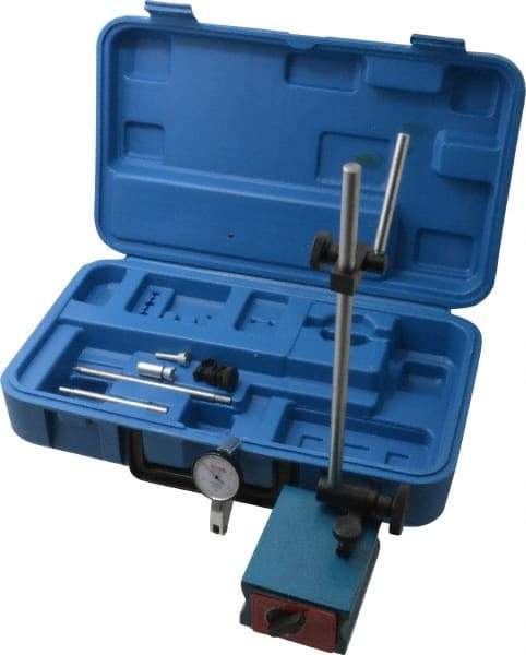 SPI - 0.0005" Graduation, 0-15-0 Dial Reading, Indicator & Base Kit - 3-1/8" Base Length x 2-1/16" Base Width x 2" Base Height, 1-1/2" Dial Diam - USA Tool & Supply