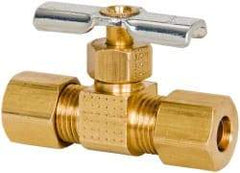 Eaton - 150 Max psi, 1/4" Pipe, Brass, Inline Instrumentation Needle Valve - Compression x Compression End Connections - USA Tool & Supply