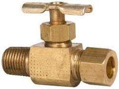 Eaton - 150 Max psi, 3/8 x 1/4" Pipe, Brass, Inline Instrumentation Needle Valve - Compression x MNPT End Connections - USA Tool & Supply