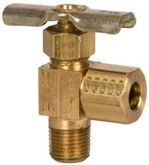 Eaton - 150 Max psi, 1/4 x 1/8" Pipe, Brass, Angled Instrumentation Needle Valve - Compression x MNPT End Connections - USA Tool & Supply