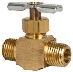 Eaton - 150 Max psi, 1/4" Pipe, Brass, Inline Instrumentation Needle Valve - MNPT x MNPT End Connections - USA Tool & Supply