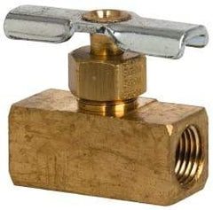 Eaton - 150 Max psi, 1/8" Pipe, Brass, Inline Instrumentation Needle Valve - FNPT x FNPT End Connections - USA Tool & Supply