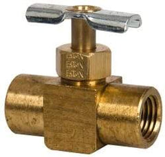 Eaton - 150 Max psi, 1/4" Pipe, Brass, Inline Instrumentation Needle Valve - FNPT x FNPT End Connections - USA Tool & Supply