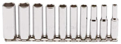 Proto - 10 Piece 1/4" Drive Chrome Finish Deep Well Socket Set - 6 Points, 3/16" to 9/16" Range, Inch Measurement Standard - USA Tool & Supply