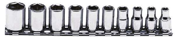Proto - 10 Piece 1/4" Drive Chrome Finish Socket Set - 6 Points, 3/16" to 9/16" Range, Inch Measurement Standard - USA Tool & Supply