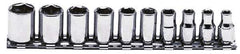 Proto - 10 Piece 1/4" Drive Chrome Finish Socket Set - 6 Points, 3/16" to 9/16" Range, Inch Measurement Standard - USA Tool & Supply