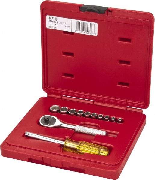Proto - 12 Piece 1/4" Drive Chrome Finish Socket Set - 12 Points, 3/16" to 9/16" Range, Inch Measurement Standard - USA Tool & Supply