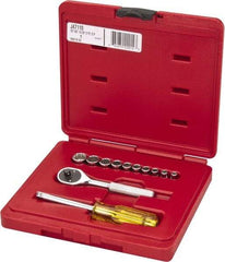 Proto - 12 Piece 1/4" Drive Chrome Finish Socket Set - 12 Points, 3/16" to 9/16" Range, Inch Measurement Standard - USA Tool & Supply