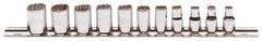 Proto - 11 Piece 1/4" Drive Chrome Finish Socket Set - 12 Points, 5mm to 14mm Range, Metric Measurement Standard - USA Tool & Supply