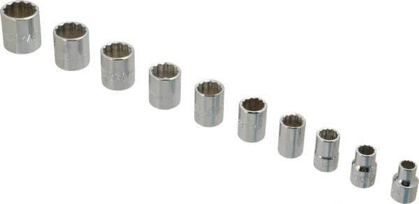 Proto - 10 Piece 3/8" Drive Chrome Finish Socket Set - 12 Points, 5/16" to 7/8" Range, Inch Measurement Standard - USA Tool & Supply