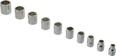 Proto - 10 Piece 3/8" Drive Chrome Finish Socket Set - 12 Points, 5/16" to 7/8" Range, Inch Measurement Standard - USA Tool & Supply