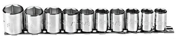 Proto - 10 Piece 3/8" Drive Chrome Finish Socket Set - 6 Points, 5/16" to 7/8" Range, Inch Measurement Standard - USA Tool & Supply