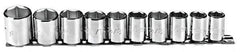 Proto - 10 Piece 3/8" Drive Chrome Finish Socket Set - 6 Points, 5/16" to 7/8" Range, Inch Measurement Standard - USA Tool & Supply