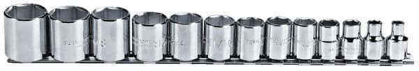 Proto - 13 Piece 3/8" Drive Chrome Finish Socket Set - 6 Points, 1/4" to 1" Range, Inch Measurement Standard - USA Tool & Supply