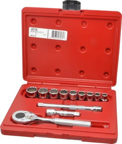 Proto - 12 Piece 3/8" Drive Chrome Finish Socket Set - 12 Points, 3/8" to 7/8" Range, Inch Measurement Standard - USA Tool & Supply