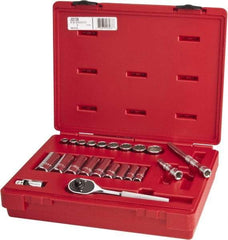 Proto - 22 Piece 3/8" Drive Chrome Finish Deep Well Socket Set - 12 Points, 3/8" to 7/8" Range, Inch Measurement Standard - USA Tool & Supply