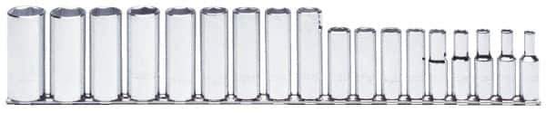 Proto - 13 Piece 3/8" Drive Chrome Finish Deep Well Socket Set - 6 Points, 1/4" to 1" Range, Inch Measurement Standard - USA Tool & Supply