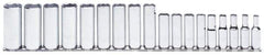 Proto - 13 Piece 3/8" Drive Chrome Finish Deep Well Socket Set - 6 Points, 1/4" to 1" Range, Inch Measurement Standard - USA Tool & Supply