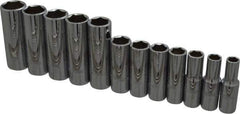 Proto - 12 Piece 3/8" Drive Chrome Finish Deep Well Socket Set - 6 Points, 8mm to 19mm Range, Metric Measurement Standard - USA Tool & Supply