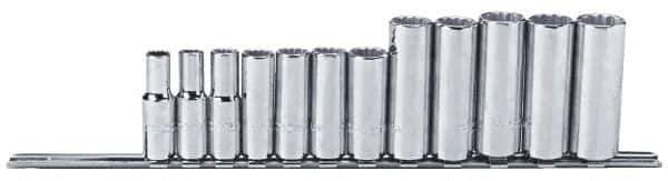 Proto - 12 Piece 3/8" Drive Chrome Finish Deep Well Socket Set - 12 Points, 8mm to 19mm Range, Metric Measurement Standard - USA Tool & Supply