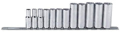 Proto - 12 Piece 3/8" Drive Chrome Finish Deep Well Socket Set - 12 Points, 8mm to 19mm Range, Metric Measurement Standard - USA Tool & Supply