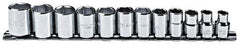 Proto - 12 Piece 3/8" Drive Chrome Finish Socket Set - 6 Points, 8mm to 19mm Range, Metric Measurement Standard - USA Tool & Supply