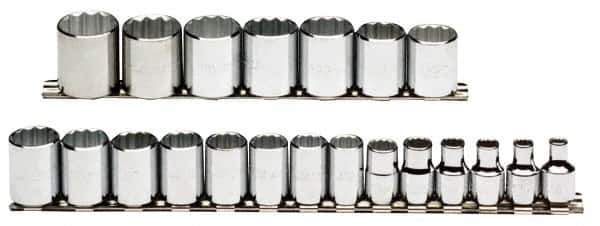 Proto - 21 Piece 3/8" Drive Chrome Finish Socket Set - 12 Points, 6mm to 26mm Range, Metric Measurement Standard - USA Tool & Supply