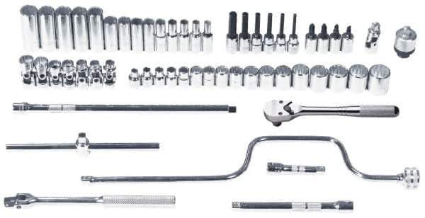 Proto - 57 Piece 3/8" Drive Chrome Finish Deep Well Socket Set - 12 Points, 6mm to 22mm Range, Metric Measurement Standard - USA Tool & Supply