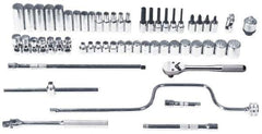 Proto - 57 Piece 3/8" Drive Chrome Finish Deep Well Socket Set - 12 Points, 6mm to 22mm Range, Metric Measurement Standard - USA Tool & Supply