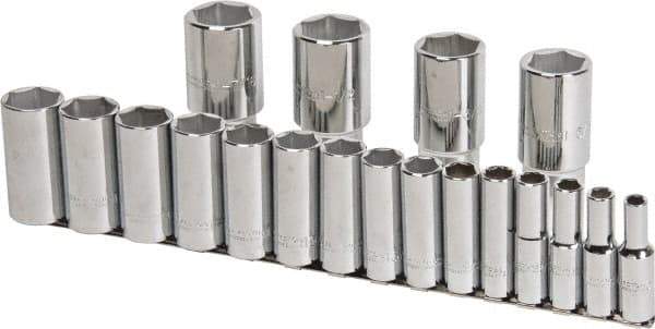 Proto - 19 Piece 1/2" Drive Chrome Finish Deep Well Socket Set - 6 Points, 3/8" to 1-1/2" Range, Inch Measurement Standard - USA Tool & Supply
