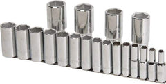 Proto - 19 Piece 1/2" Drive Chrome Finish Deep Well Socket Set - 6 Points, 3/8" to 1-1/2" Range, Inch Measurement Standard - USA Tool & Supply