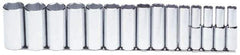 Proto - 15 Piece 1/2" Drive Chrome Finish Deep Well Socket Set - 6 Points, 5/16" to 1-1/4" Range, Inch Measurement Standard - USA Tool & Supply