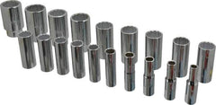 Proto - 19 Piece 1/2" Drive Chrome Finish Deep Well Socket Set - 12 Points, 3/8" to 1-1/2" Range, Inch Measurement Standard - USA Tool & Supply