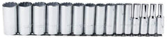 Proto - 15 Piece 1/2" Drive Chrome Finish Deep Well Socket Set - 12 Points, 3/8" to 1-1/4" Range, Inch Measurement Standard - USA Tool & Supply