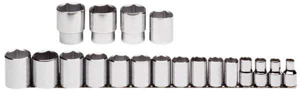 Proto - 19 Piece 1/2" Drive Chrome Finish Socket Set - 6 Points, 3/8" to 1-1/2" Range, Inch Measurement Standard - USA Tool & Supply