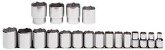Proto - 19 Piece 1/2" Drive Chrome Finish Socket Set - 6 Points, 3/8" to 1-1/2" Range, Inch Measurement Standard - USA Tool & Supply
