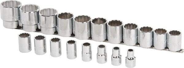 Proto - 19 Piece 1/2" Drive Chrome Finish Socket Set - 12 Points, 3/8" to 1-1/2" Range, Inch Measurement Standard - USA Tool & Supply