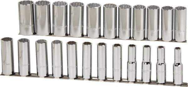 Proto - 23 Piece 1/2" Drive Chrome Finish Deep Well Socket Set - 12 Points, 10mm to 32mm Range, Metric Measurement Standard - USA Tool & Supply