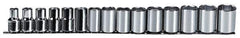 Proto - 15 Piece 1/2" Drive Chrome Finish Socket Set - 6 Points, 10mm to 24mm Range, Metric Measurement Standard - USA Tool & Supply