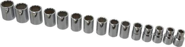 Proto - 15 Piece 1/2" Drive Chrome Finish Socket Set - 12 Points, 10mm to 24mm Range, Metric Measurement Standard - USA Tool & Supply