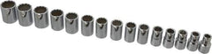Proto - 15 Piece 1/2" Drive Chrome Finish Socket Set - 12 Points, 10mm to 24mm Range, Metric Measurement Standard - USA Tool & Supply