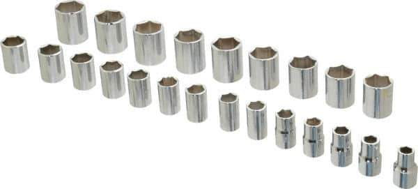 Proto - 23 Piece 1/2" Drive Chrome Finish Socket Set - 6 Points, 10mm to 32mm Range, Metric Measurement Standard - USA Tool & Supply
