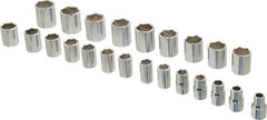 Proto - 23 Piece 1/2" Drive Chrome Finish Socket Set - 6 Points, 10mm to 32mm Range, Metric Measurement Standard - USA Tool & Supply